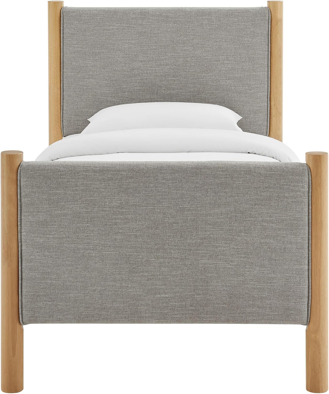 Modway Maven Twin Size Bed Frame in Wheat Oak with Upholstered Fabric Headboard and Footboard – Wood Twin Platform Bed Frame – No Box Spring Needed