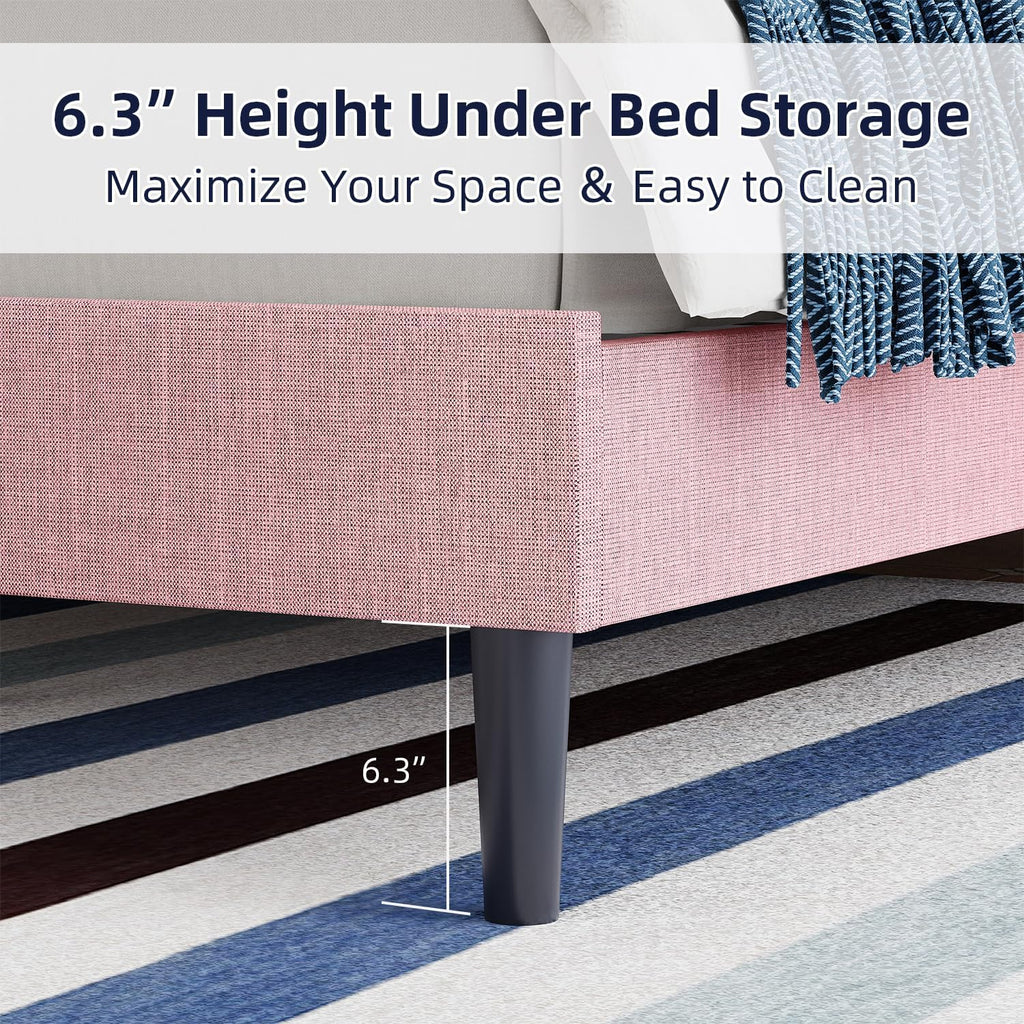 BarnFurin King Size Platform Bed Frame, Fabric Upholstered Bed with Button Tufted Headboard, Adjustable Headboard Design, Easy Assembly, No Box Spring Required, Pink