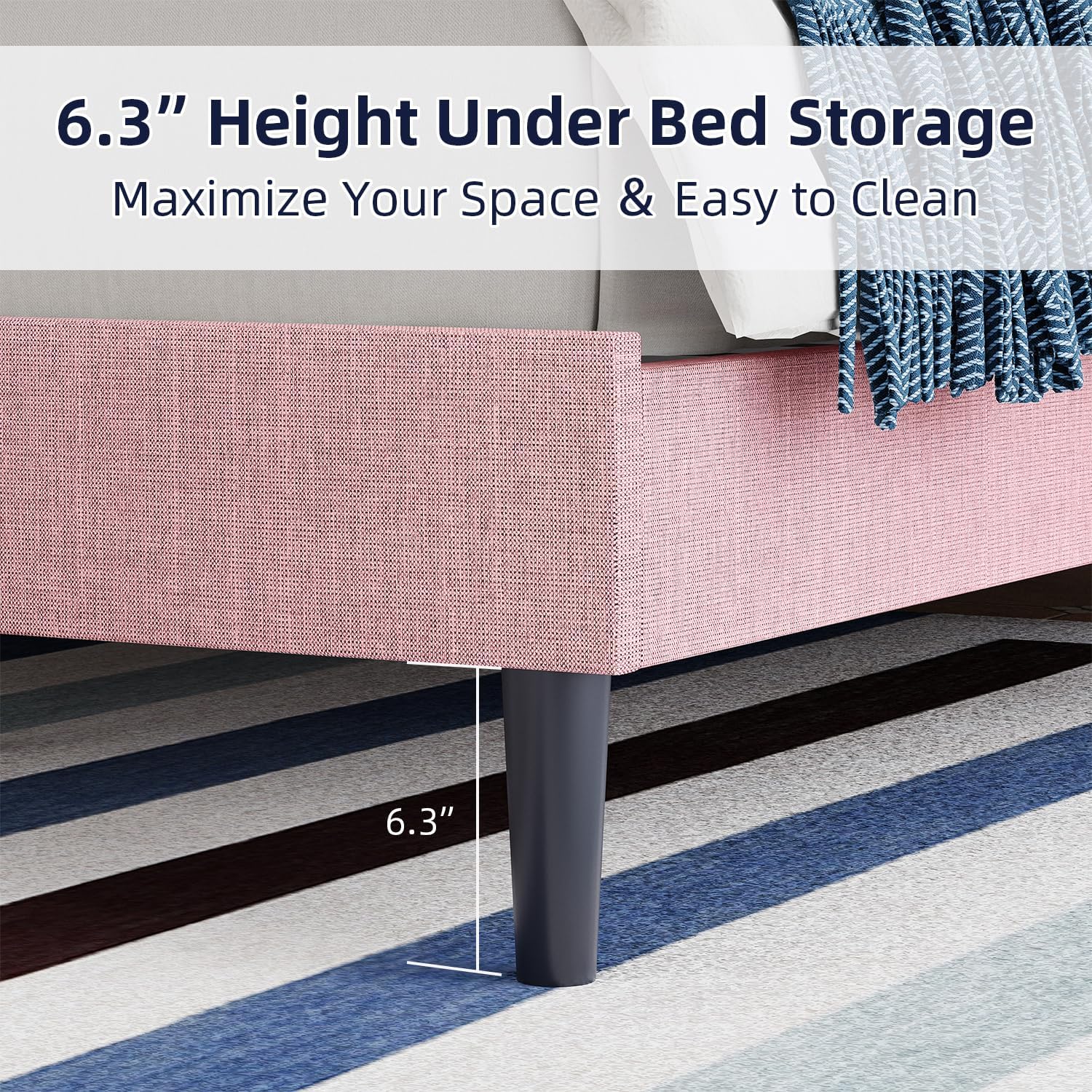 BarnFurin King Size Platform Bed Frame, Fabric Upholstered Bed with Button Tufted Headboard, Adjustable Headboard Design, Easy Assembly, No Box Spring Required, Pink