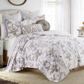 Levtex Home Pisa Reversible Full/Queen Quilt Set (88x92in) with 2 Pillow Shams (26x20in) - Floral Peacock - Grey, Taupe - 100% Cotton Full/Queen Size Quilt Bedding Set - Lightweight, Soft, Pre-Washed