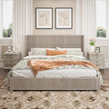 Solid Wood Platform Bed Frame with Headboard, King Size Bed Frame No Box Spring Needed, Floor Standing Wood Bed Frame, Easy Assembly Bedroom Furniture, Beige Finish