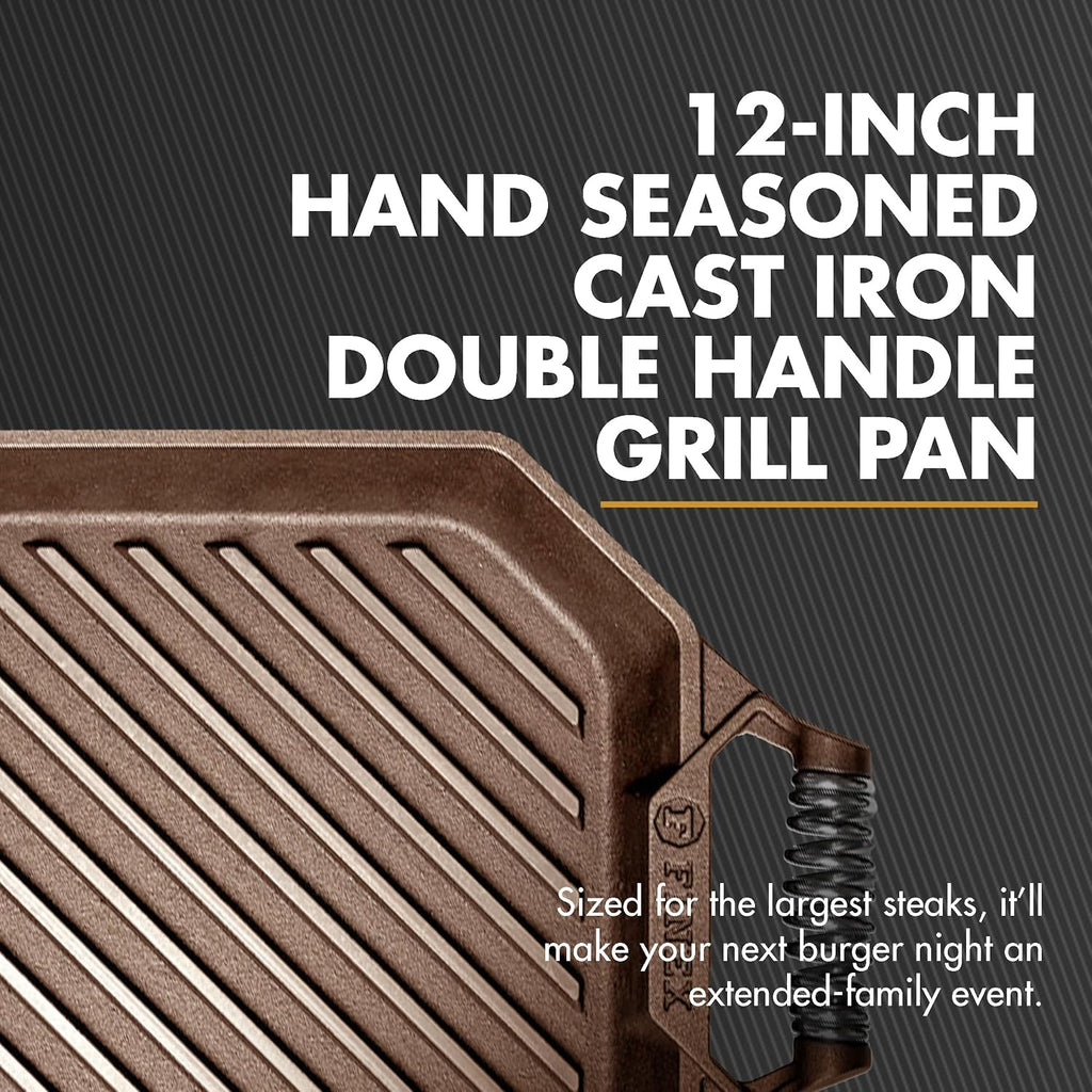 FINEX 12' Cast Iron Grill Pan, Modern Heirloom, Handcrafted in The USA, Pre-Seasoned with Organic Flaxseed Oil
