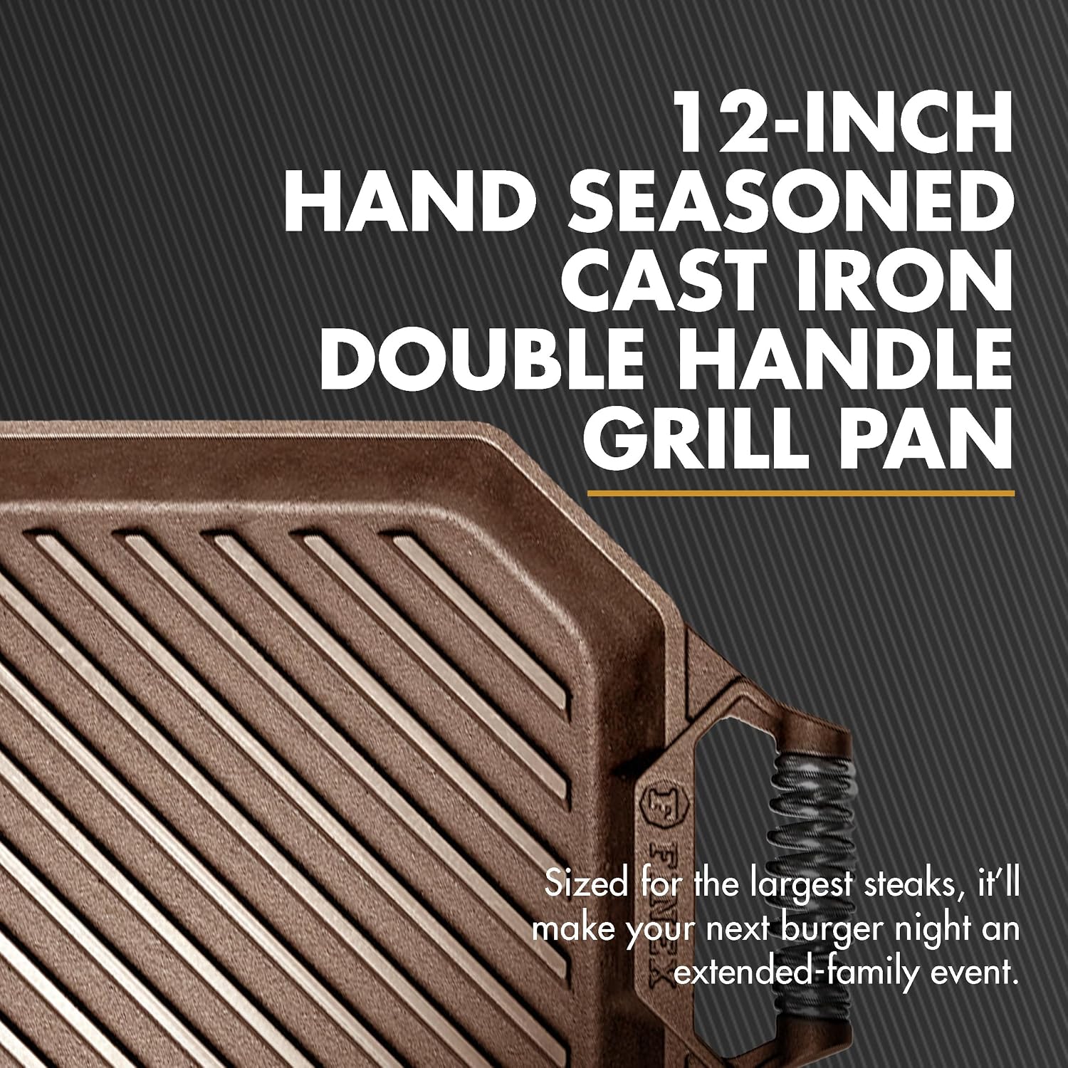 FINEX 12' Cast Iron Grill Pan, Modern Heirloom, Handcrafted in The USA, Pre-Seasoned with Organic Flaxseed Oil
