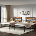 VECELO 2 Twin Bed Frame Set Metal Platform with Wooden Headboard, Heavy-Duty Metal Slats Support, No Box Spring Needed, Non-Slip, Noise Free, Easy Assembly, Black & Brown
