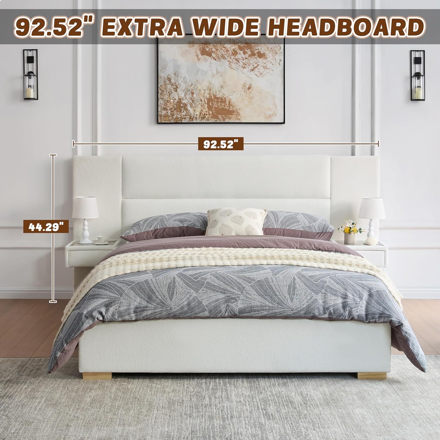 Queen Size Upholstered Platform Bed Frame with 2 Side Storage Drawers & Built-in Nightstands, Linen Headboard, Sturdy Metal Frame, Noise-Free, No Box Spring Needed, White