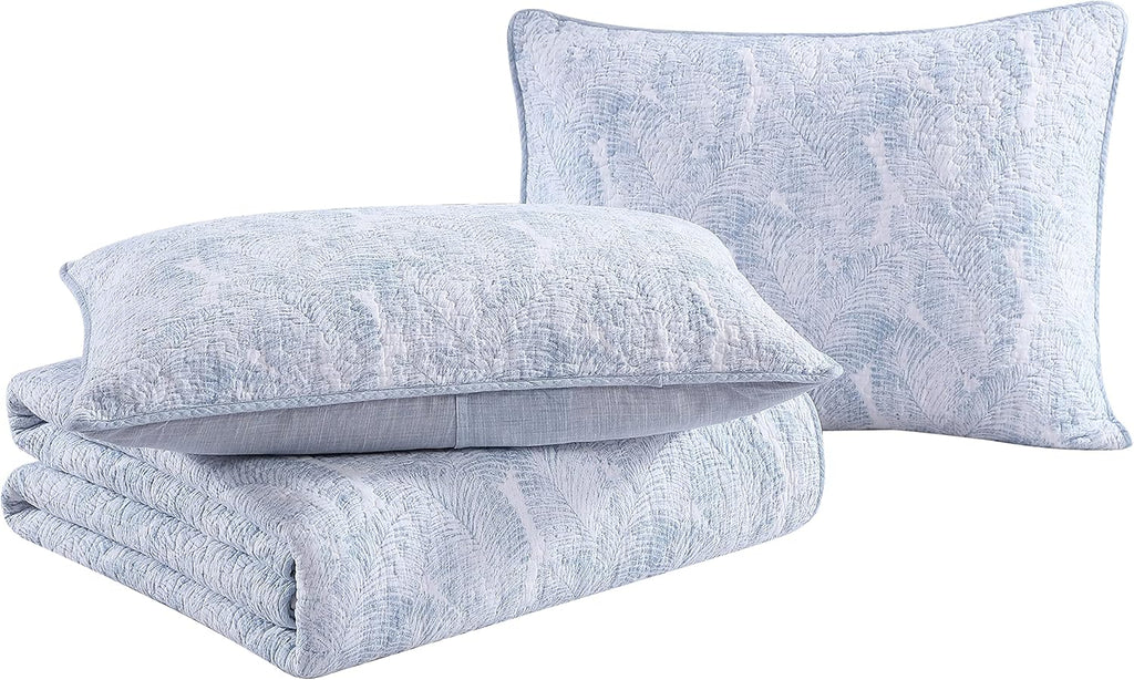 Tommy Bahama - King Quilt Set, Reversible Cotton Bedding with Matching Sham, Coastal Bedding Set with Textured Reverse (Distressed Water Leaves Blue, King)