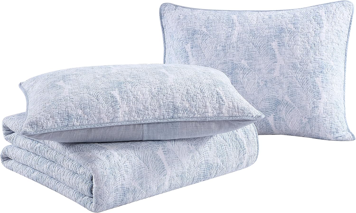 Tommy Bahama - King Quilt Set, Reversible Cotton Bedding with Matching Sham, Coastal Bedding Set with Textured Reverse (Distressed Water Leaves Blue, King)