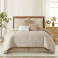 Stratford Park 3D Jacquard Leaves Polyester Comforter Set, 7 Piece Beige Gold Queen Size Bedding Set, All Season Bedding, Matching Pillows, Shams, Bed Skirt