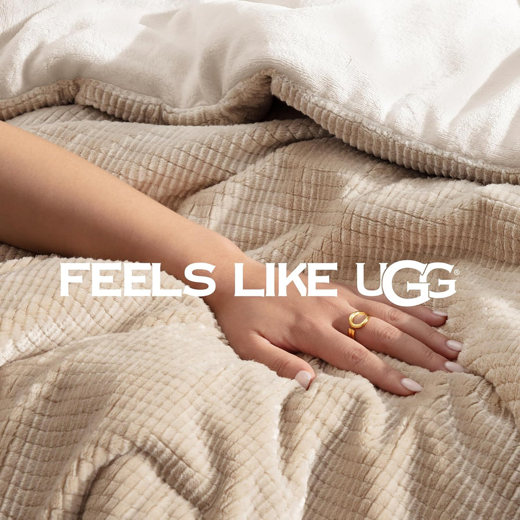 UGG Remina Twin Comforter Set 4 Piece Bed in a Bag with Throw Blanket, Decorative Pillow Sham and Reversible Comforter Hypoallergenic Washable College Dorm Bedding, Twin XL, Brown Birch