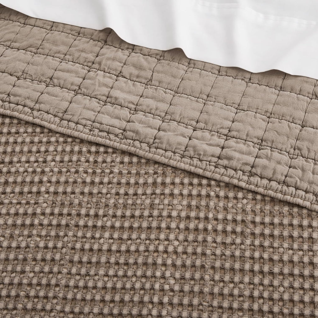 Levtex Home Mills Waffle King/Cal King Quilt Set (106x92in) with 2 Pillow Shams (36x20in) - Cocoa - Cotton Waffle King Size Quilt Bedding Set - Lightweight, Soft, Pre-Washed