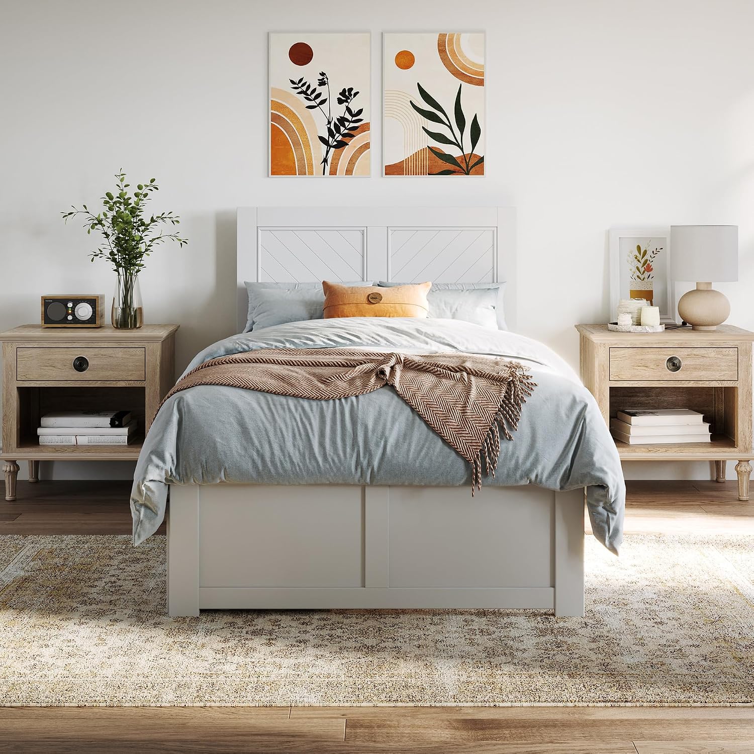 AFI, Canyon Twin Solid Wood Storage Platform Bed with Footboard & Set of 2 Storage Drawers, White
