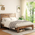 Bellemave Rustic Vintage Full Size Bed Frame with Headboard,Wooden Platform Bed Frame Full Size with Wood Slats,Easy Assembly,Dark Brown