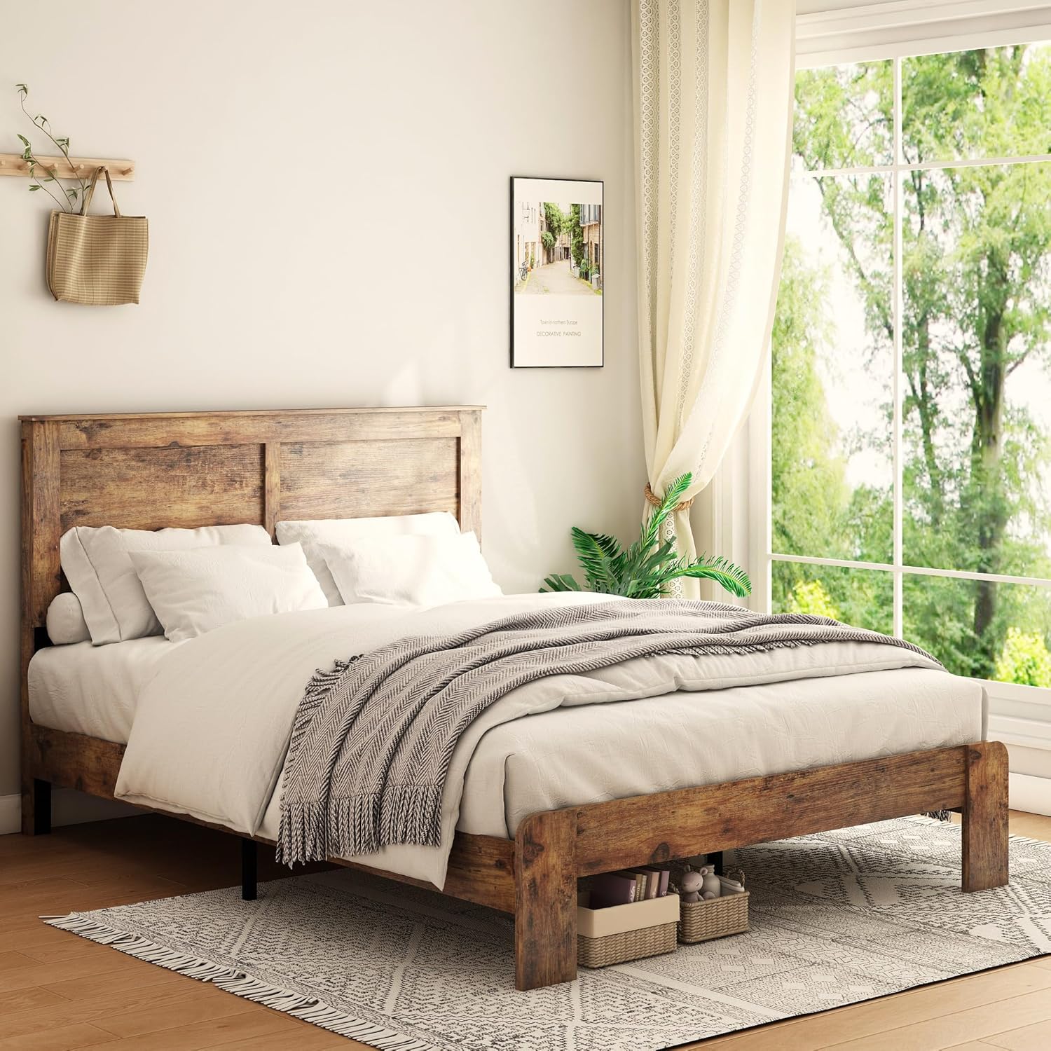 Bellemave Rustic Vintage Full Size Bed Frame with Headboard,Wooden Platform Bed Frame Full Size with Wood Slats,Easy Assembly,Dark Brown