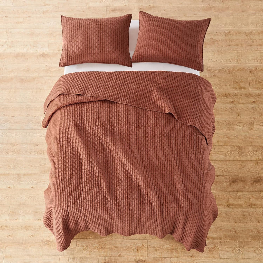 Levtex Home Cross Stitch Reversible King/Cal King Quilt Set (106x92in) with 2 Pillow Shams (36x20in) - Stitch Texture - Adobe - Cotton King Size Quilt Bedding Set - Lightweight, Soft, Pre-Washed
