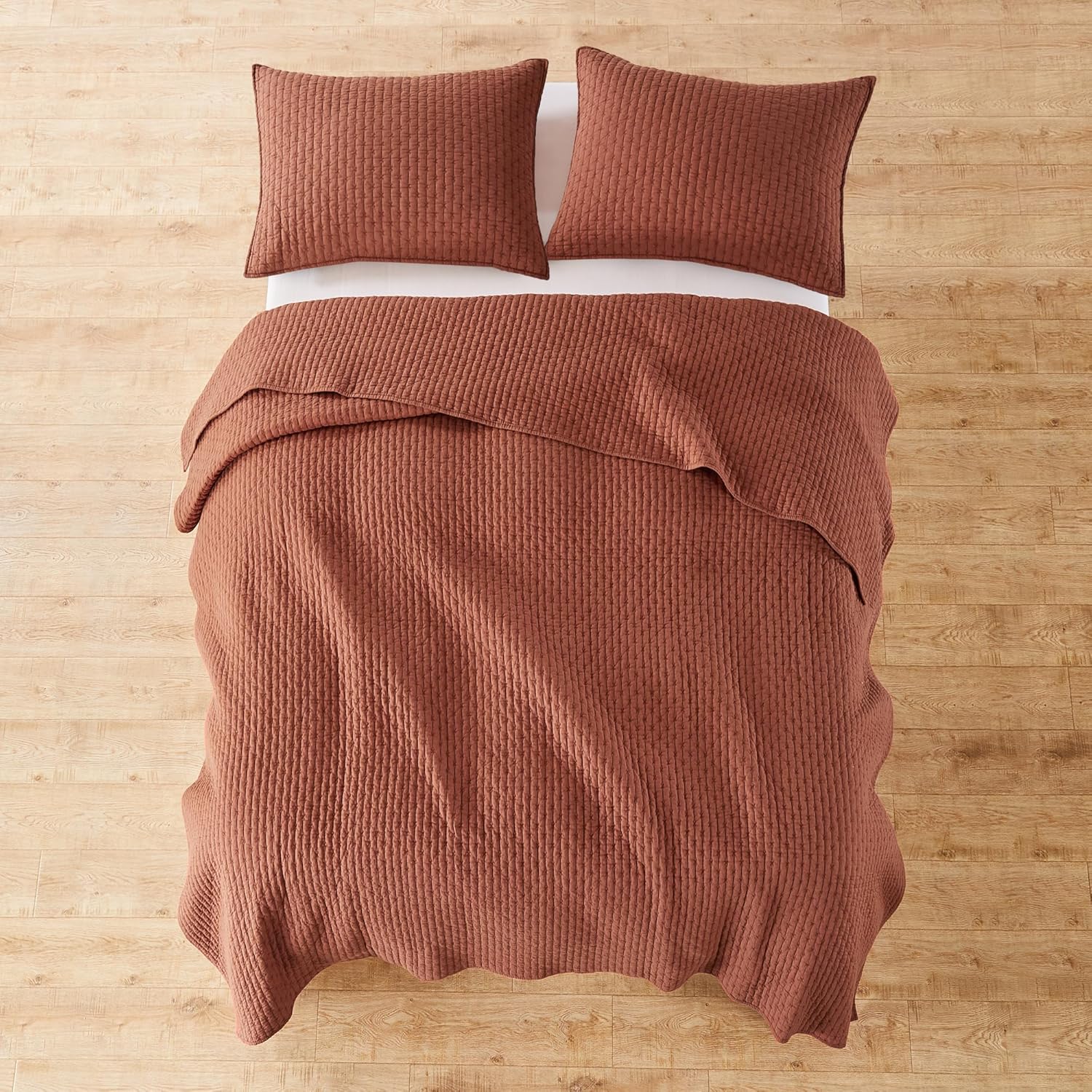Levtex Home Cross Stitch Reversible King/Cal King Quilt Set (106x92in) with 2 Pillow Shams (36x20in) - Stitch Texture - Adobe - Cotton King Size Quilt Bedding Set - Lightweight, Soft, Pre-Washed