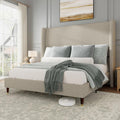 Jocisland Queen Size Bed Frame 51.2' Wingback Headboard Linen Upholstered Platform Bed with Solid Wood Legs & Wooden Slats, No Box Spring Needed, Modern Minimalist Style, Easy Assembly, Brown