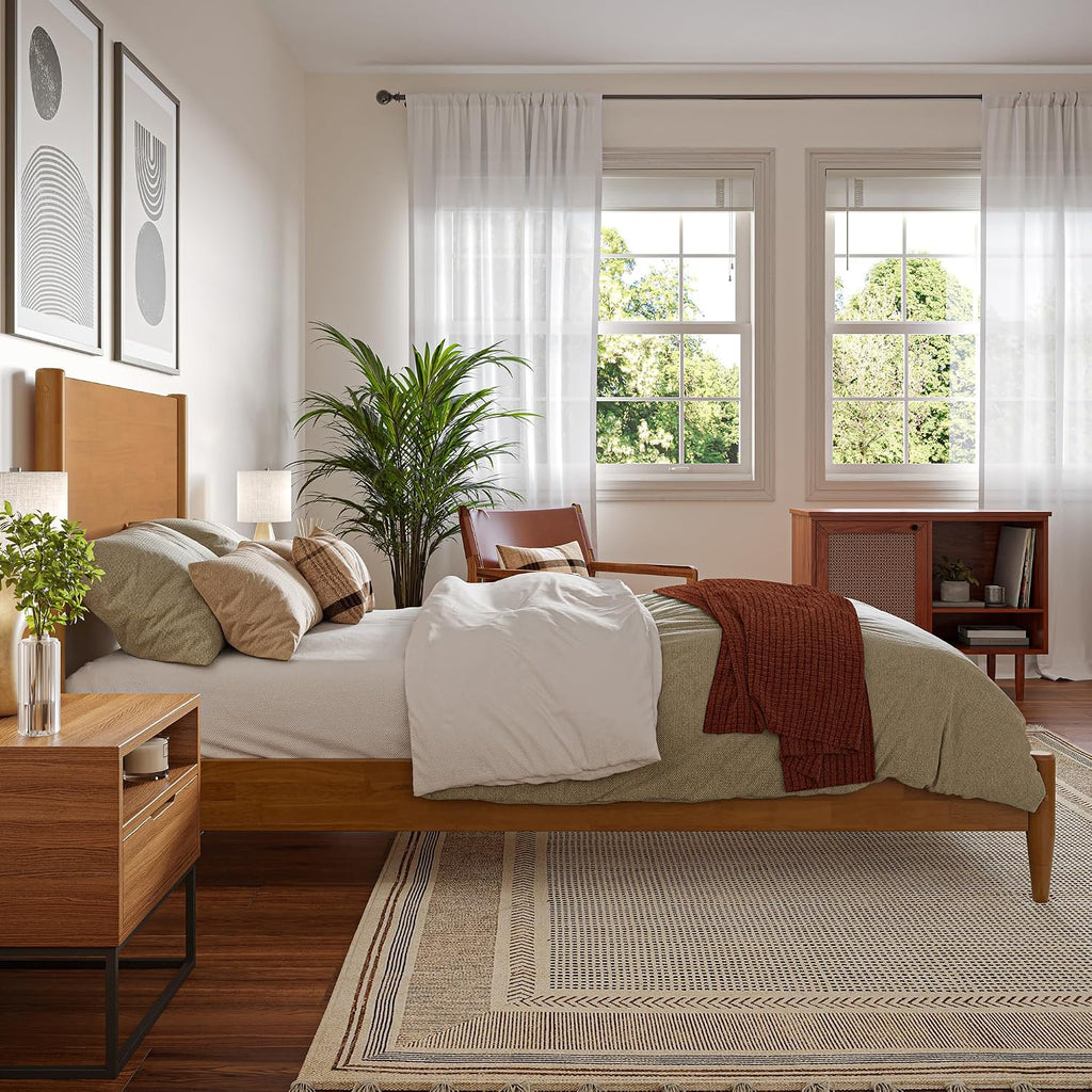 AFI, Pasadena Twin XL Solid Wood Low Profile Platform Bed, Light Toffee