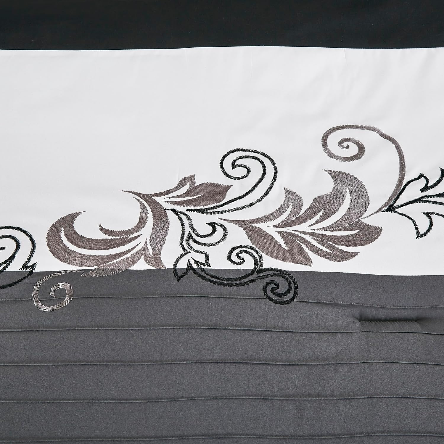 Chezmoi Collection Napa 7-Piece Luxury Leaves Scroll Embroidery Bedding Comforter Set (King, Black/Gray/White)