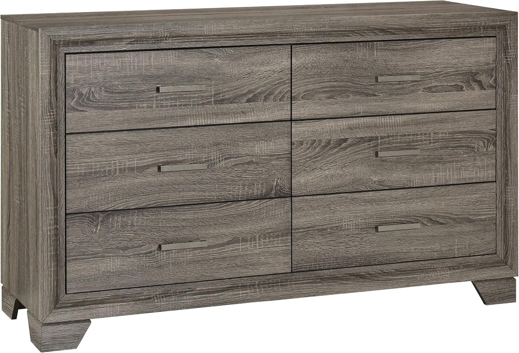 Coaster Home Furnishings Wright Transitional 5-Piece Bedroom Set Fabric Upholstered Eastern King Size Panel Bed Frame 52-inch Headboard Brown Oak 223341KE-S5