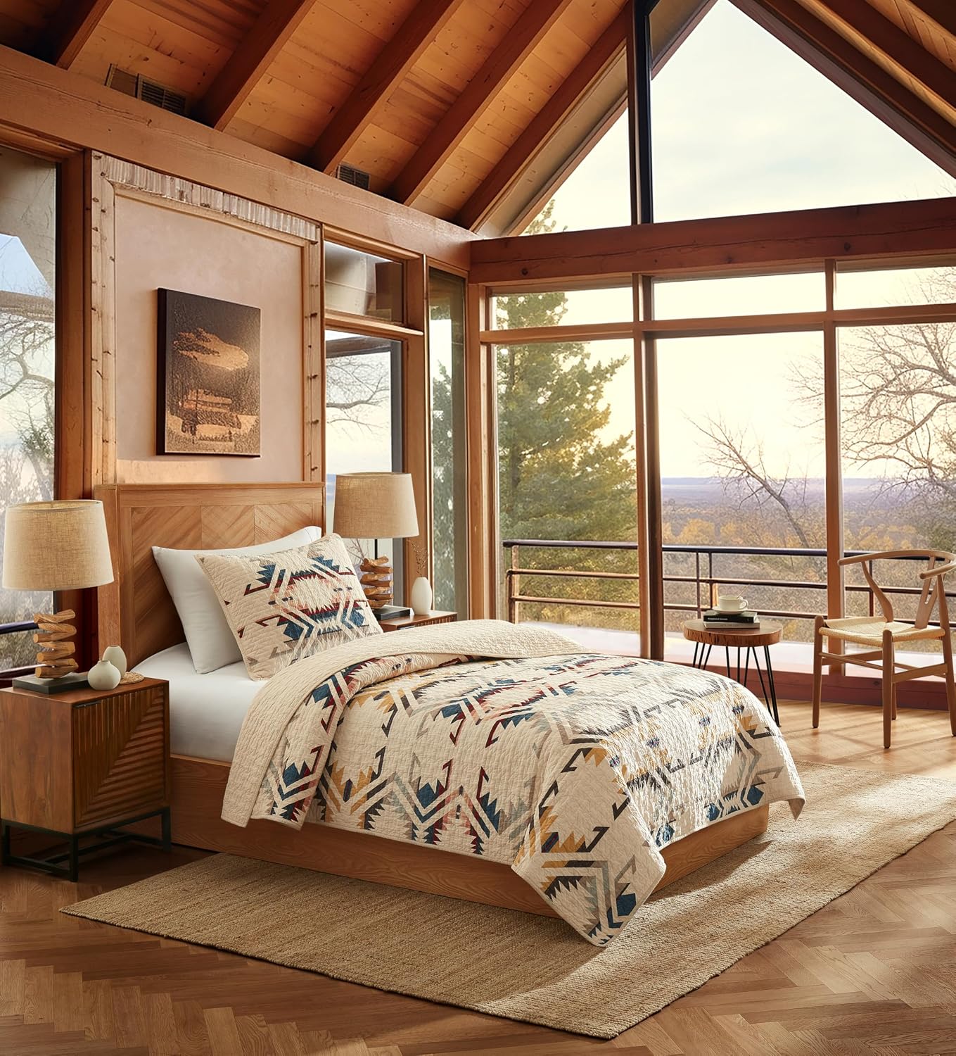 Pendleton White Sands Twin Quilt Bedding Set with 1 Sham Premium Cotton Lightweight Quilted Bedspread Coverlet for Bed Rustic Home Decor Machine Washable, 68-inch x 90-inch, Beige Diamond Print