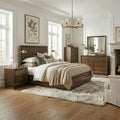 Furniture of America Extan Modern Solid Wood 6-Piece Bedroom Set with Beveled Corner, Metal Center Glide, Zinc Iron Bronze Knobs, Box Spring Needed, Full, Walnut