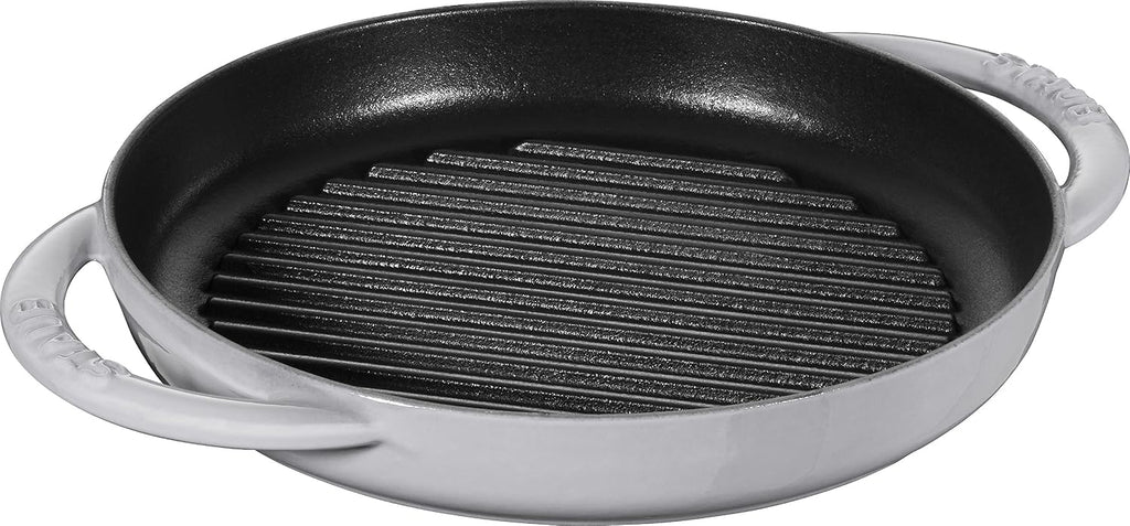 Staub 40511-781 Grill & Frying Pan Pure Grill Pan, Round, Gray, 8.7 inches (22 cm), Double Handed, Cast Iron, Enamel, Induction Compatible