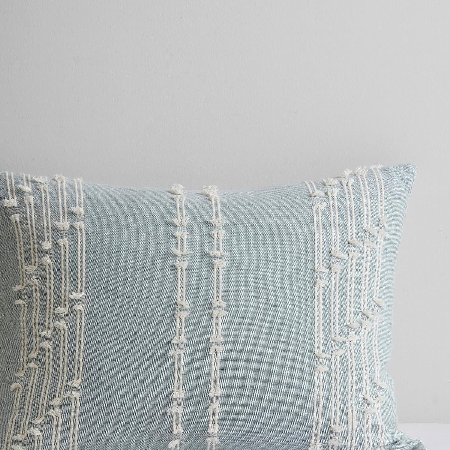 INK+IVY Cotton Duvet Cover Queen Size - 100% Cotton Duvet Cover Set, Boho Bedding Set for All Seasons Farmhouse Bedding Duvet & Sets with 2 Pillowcase, Jacquard Stripes, Aqua 3 Piece Full/Queen