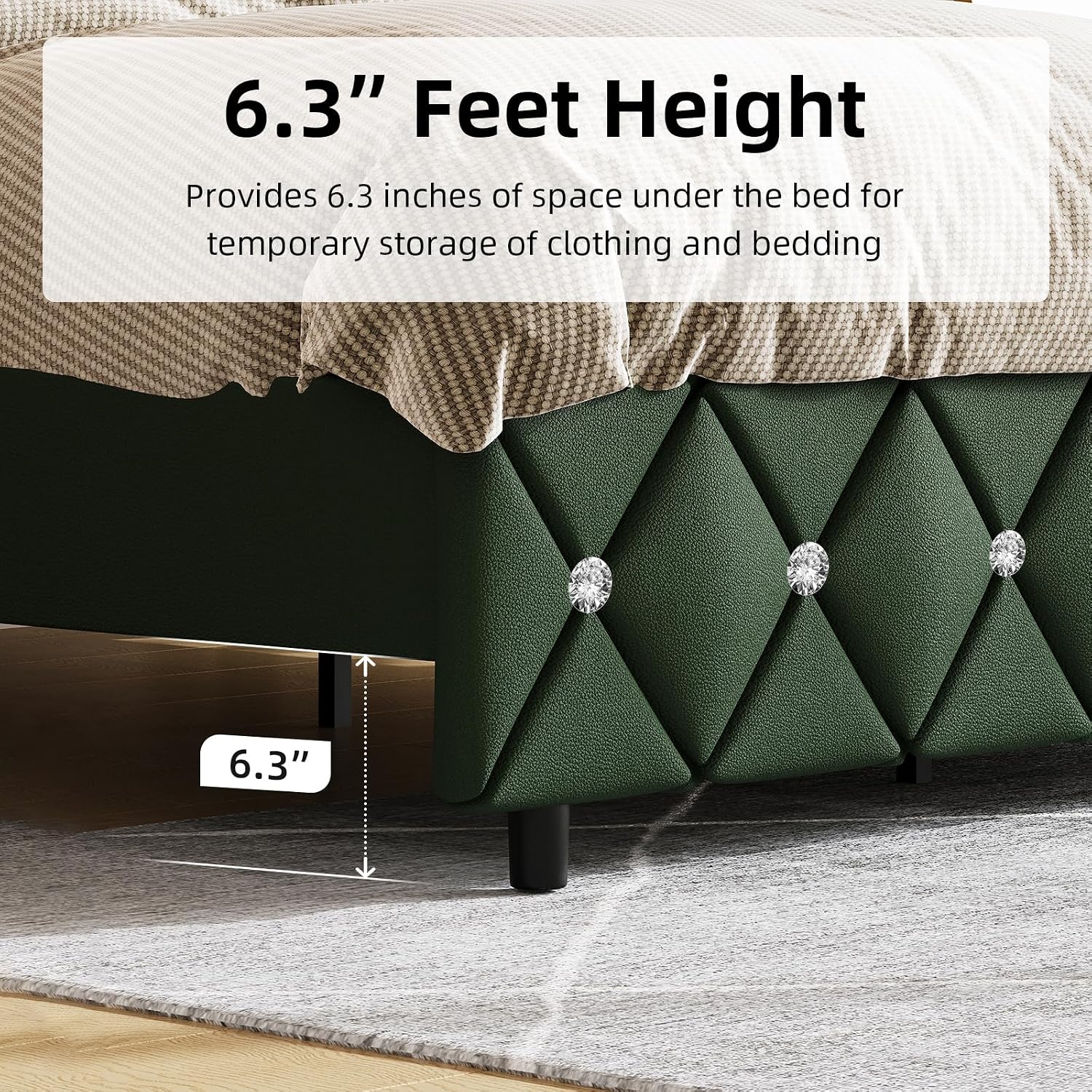 BarnFurin Full Size Bed Frame with Headboard, Faux Leather Upholstered Bed with Diamond Tufted Design, Mordern Bed Frame with Wooden Slats Suppor, No Box Spring Required, Easy Assembly, Green