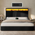 DWVO King Size Corduroy Upholstered Platform Bed Frame with Charging Station and RGB LED Lights, 53'' Tall Storage Wingback Headboard, No Box Spring Needed, Easy Assembly, Noise-Free, Black