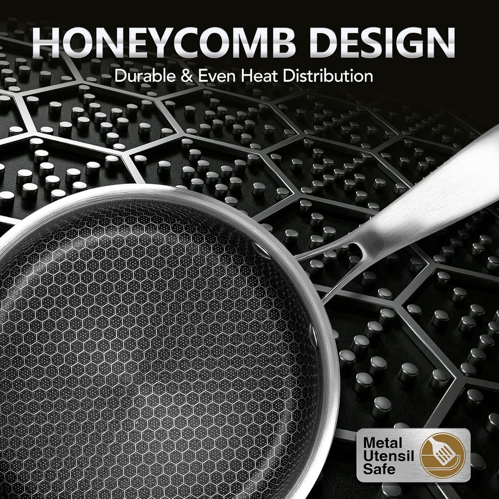 MICHELANGELO Triply Stainless Steel Pot Set, Hybrid Nonstick Saucepan Set with Lids, Induction Compatible Heavy Duty Sauce Pan 1QT & 2QT & 3QT, Honeycomb Interior, Dishwasher Safe Cookware - 6 Piece