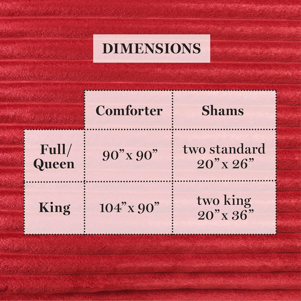 Martha Stewart - King Comforter Set in Red, Reversible, Cute, Wide Corduroy Plaid Bedding Set - 3 Pieces - All Seasons, Lightweight, Fluffy with 1 Comforter, 2 Pillow Shams,
