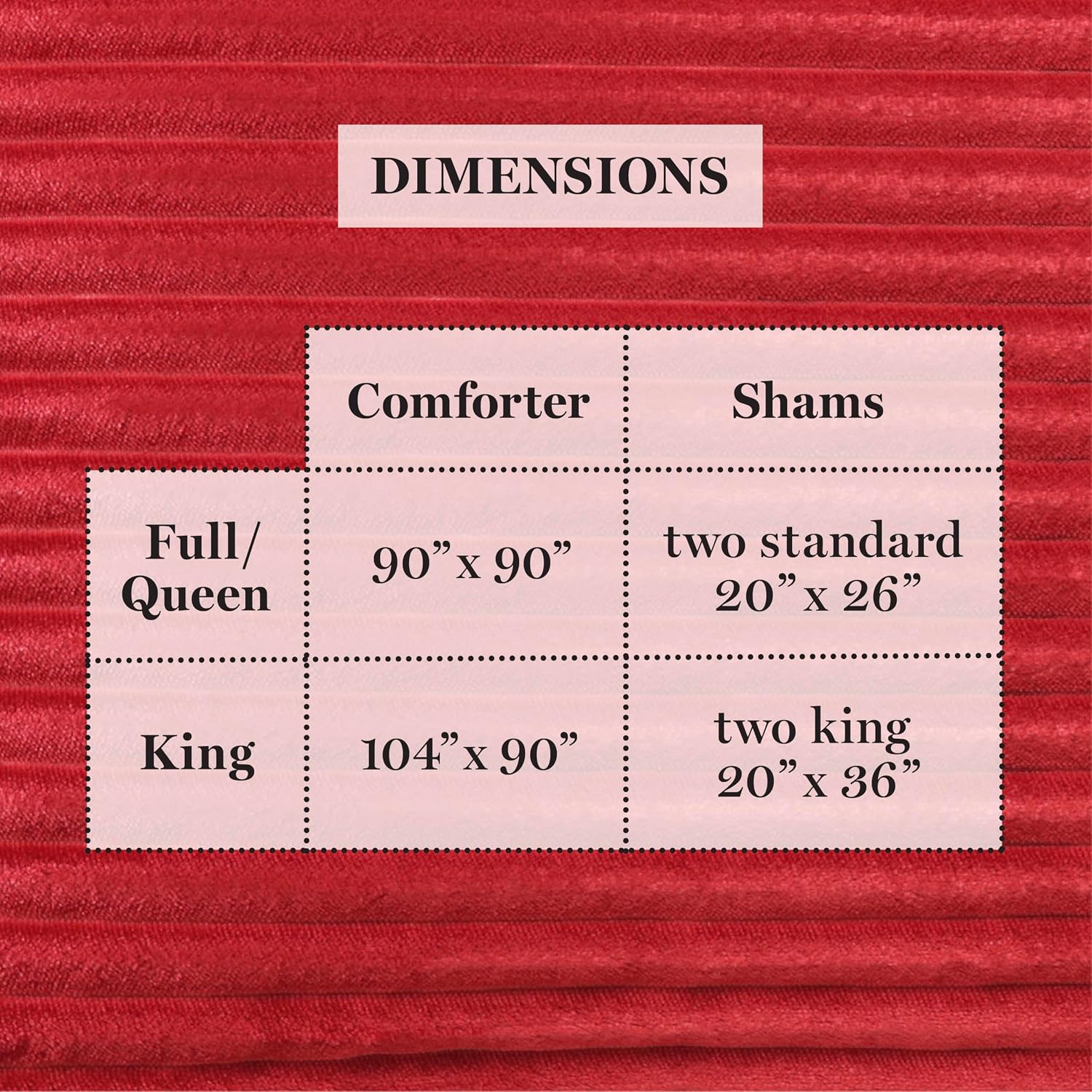 Martha Stewart - King Comforter Set in Red, Reversible, Cute, Wide Corduroy Plaid Bedding Set - 3 Pieces - All Seasons, Lightweight, Fluffy with 1 Comforter, 2 Pillow Shams,