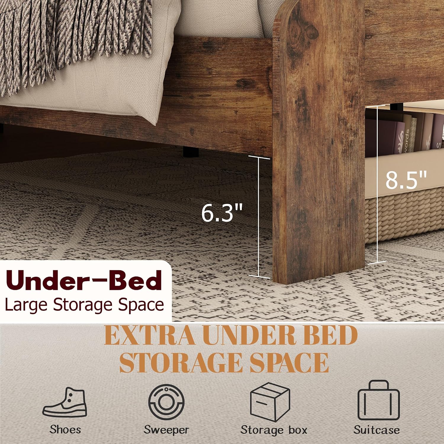 Bellemave Rustic Vintage King Size Bed Frame with Headboard,Wooden Platform Bed Frame King Size with Wood Slats,Easy Assembly,Dark Brown