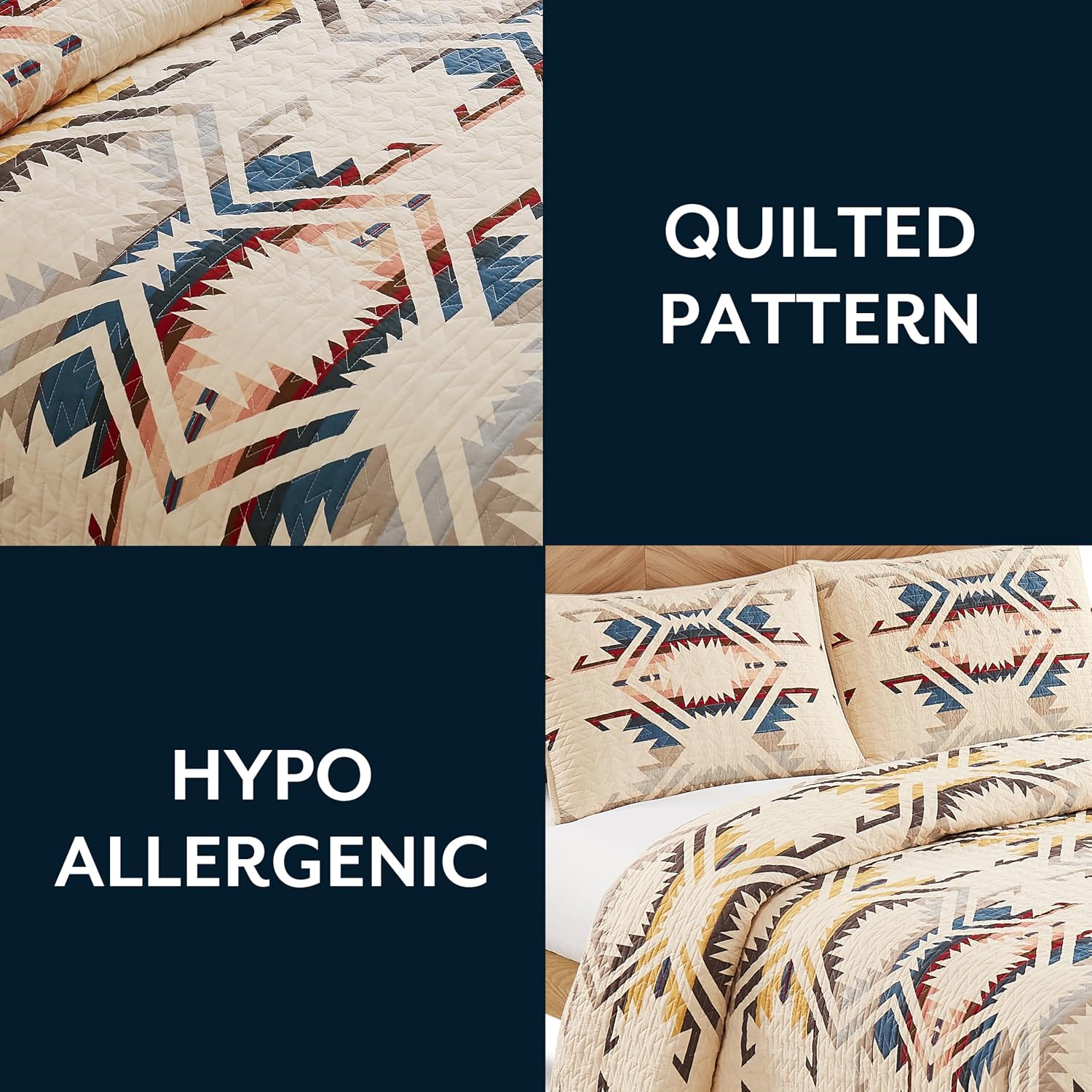 Pendleton White Sands Queen Quilt Bedding Set with 2 Pillow Shams, Luxury Cotton Quilt, Lightweight Quilted Bedspread or Coverlet, Western Bedding, Machine Washable, Full/Queen, Beige Diamond Print