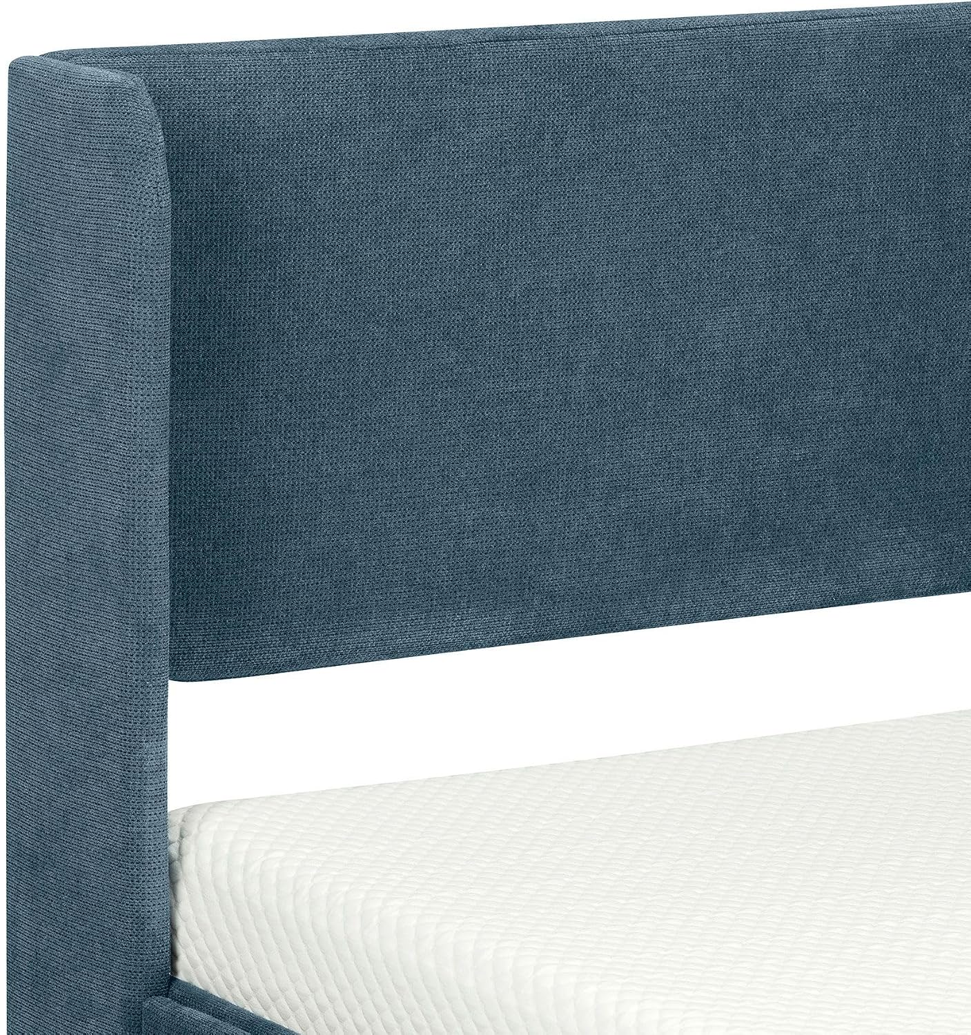 Max & Lily Upholstered Twin Bed Frame with Rectangular Headboard and Two Storage Drawers, Upholstered Platform Bed for Kids, No Box Spring Needed, Easy Assembly, Blue