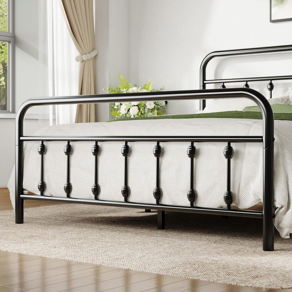 Allewie 14 Inches Full Size Metal Platform Bed Frame with Victorian Style Iron-Art Headboard/Footboard, Mattress Foundation, Easy Assembly, Under Bed Storage, No Box Spring Required, Black