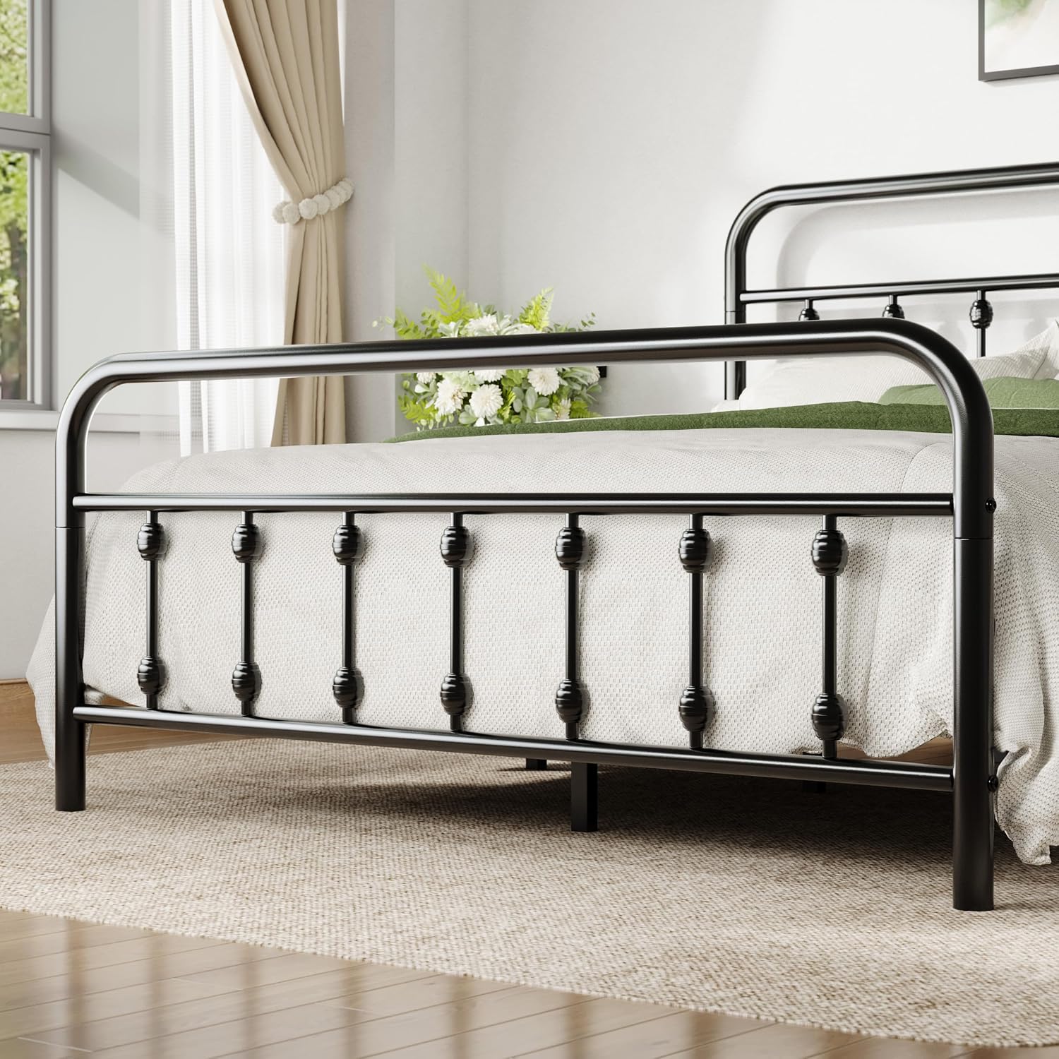 Allewie 14 Inches Full Size Metal Platform Bed Frame with Victorian Style Iron-Art Headboard/Footboard, Mattress Foundation, Easy Assembly, Under Bed Storage, No Box Spring Required, Black
