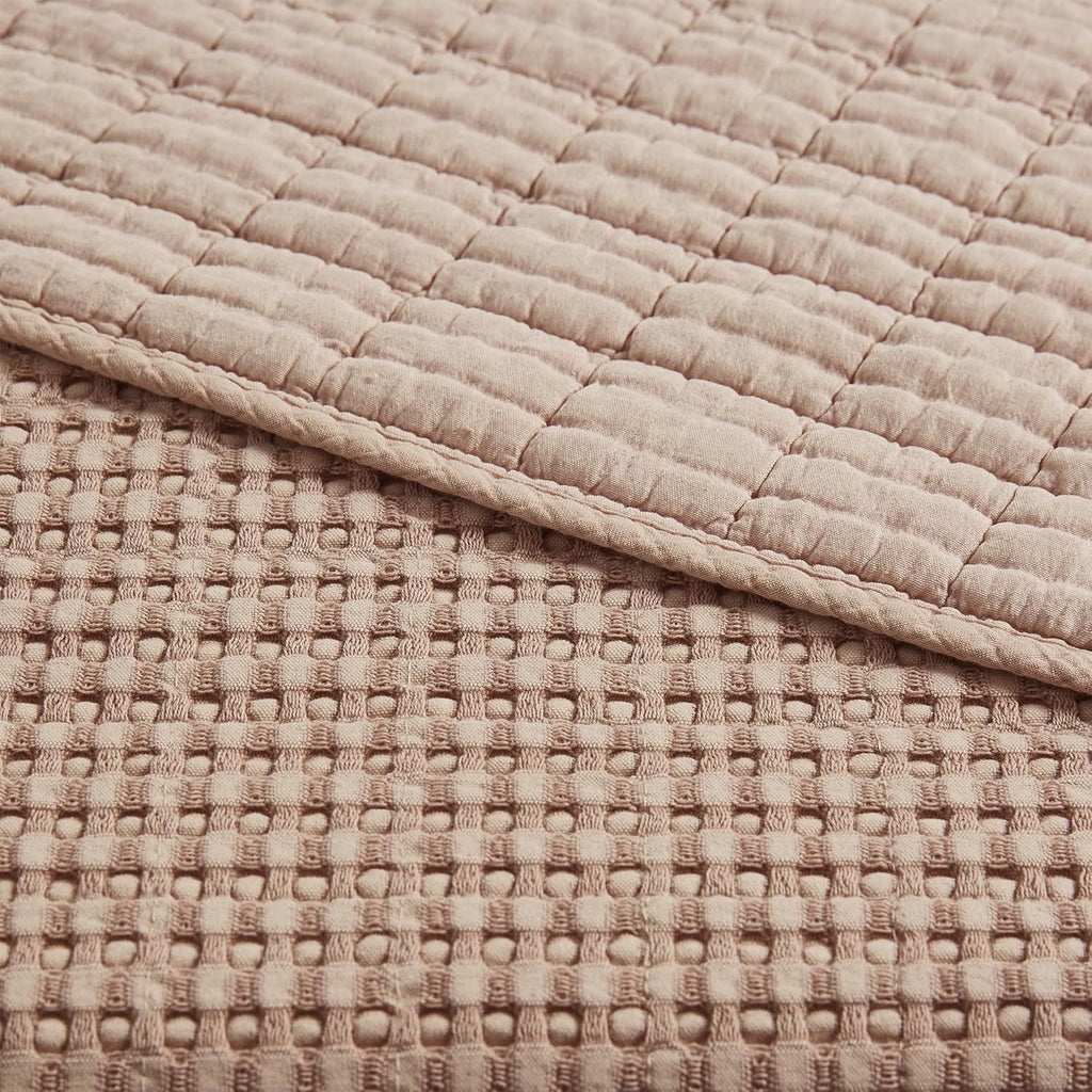 Levtex Home Mills Waffle King/Cal King Quilt Set (106x92in) with 2 Pillow Shams (36x20in) - Blush - Cotton Waffle King Size Quilt Bedding Set - Lightweight, Soft, Pre-Washed