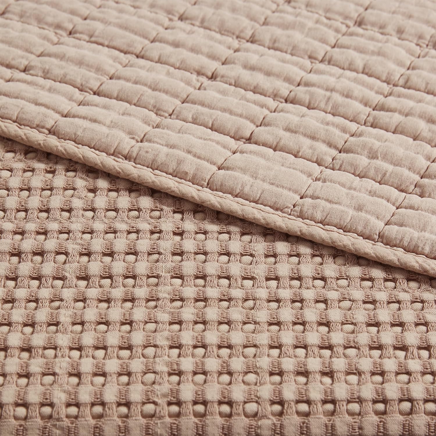 Levtex Home Mills Waffle King/Cal King Quilt Set (106x92in) with 2 Pillow Shams (36x20in) - Blush - Cotton Waffle King Size Quilt Bedding Set - Lightweight, Soft, Pre-Washed