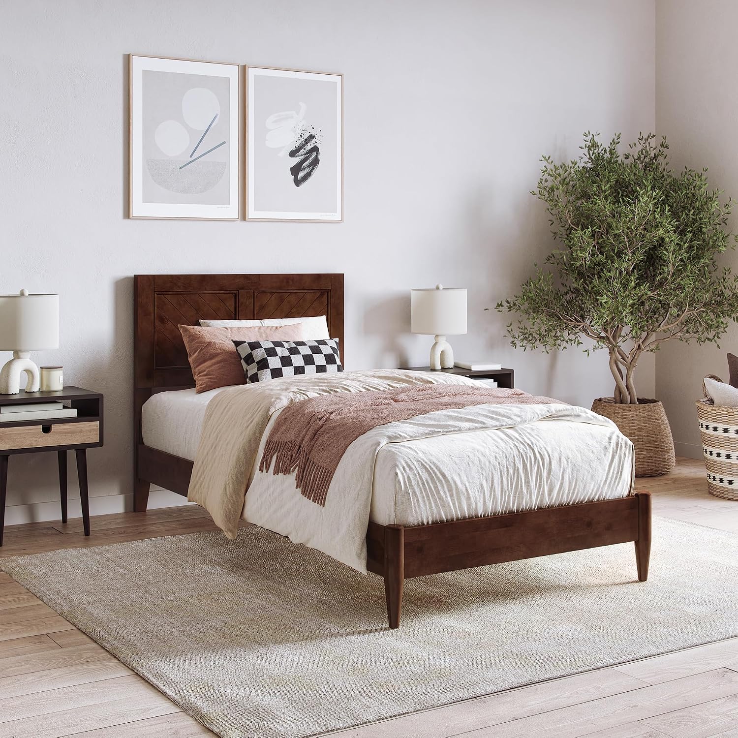 AFI, Berkshire Twin XL Solid Wood Low Profile Platform Bed, Walnut