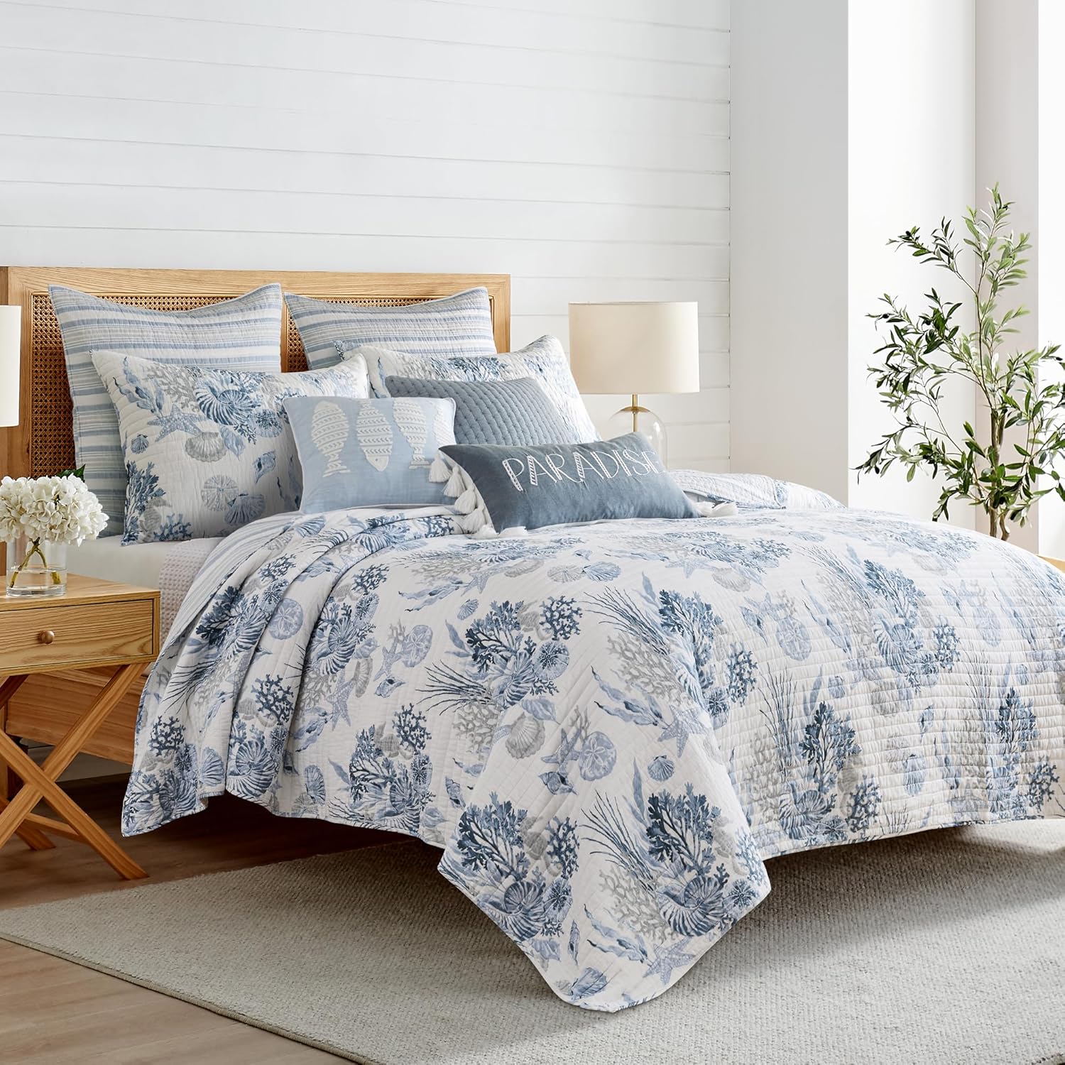 Levtex Home - Coral Landing Quilt Set - King Quilt and Two King Shams - Coastal - Navy Blue Grey White - Quilt (106x92in.) and Shams (20x36in.) - Reversible - Cotton