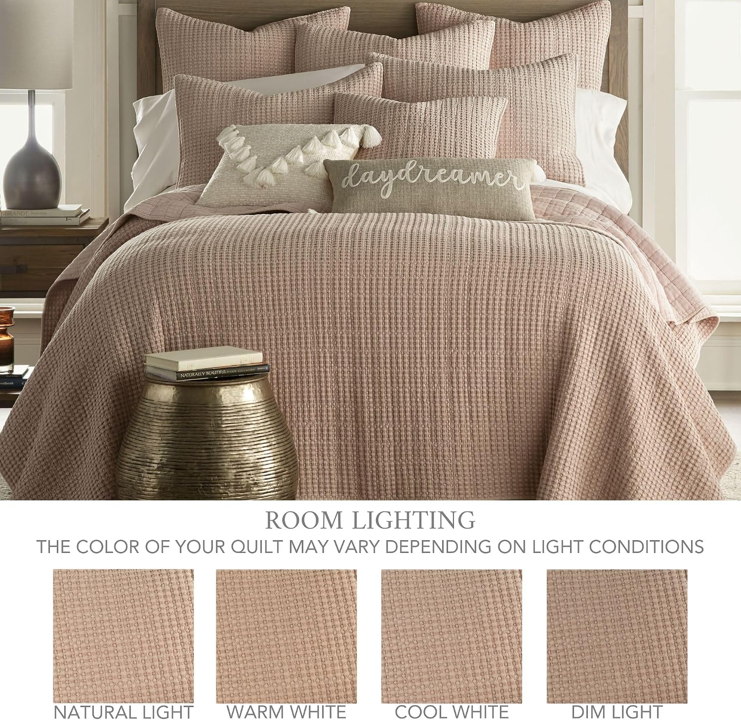 Levtex Home Mills Waffle Full Bedspread Set (100x104in) with 2 Pillow Shams (26x20in) - Blush - Cotton Waffle Full Size Bedspread Set - Lightweight, Soft, Pre-Washed