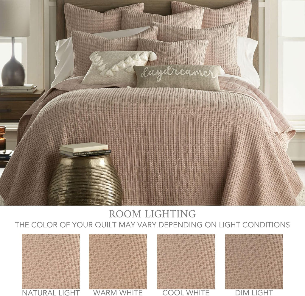 Levtex Home Mills Waffle Queen Bedspread Set (106x106in) with 2 Pillow Shams (26x20in) - Blush - Cotton Waffle Queen Size Bedspread Set - Lightweight, Soft, Pre-Washed