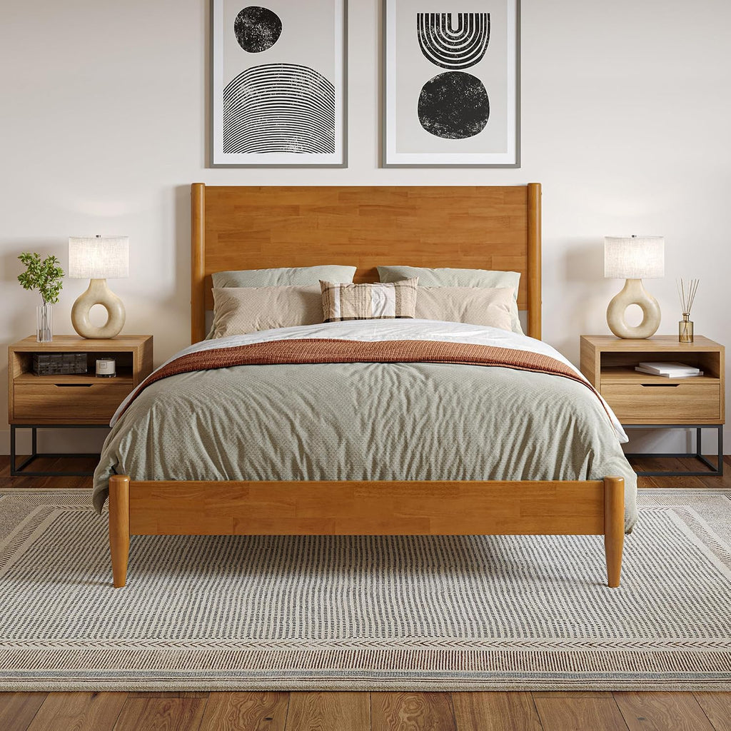 AFI, Pasadena Full Solid Wood Low Profile Platform Bed, Light Toffee