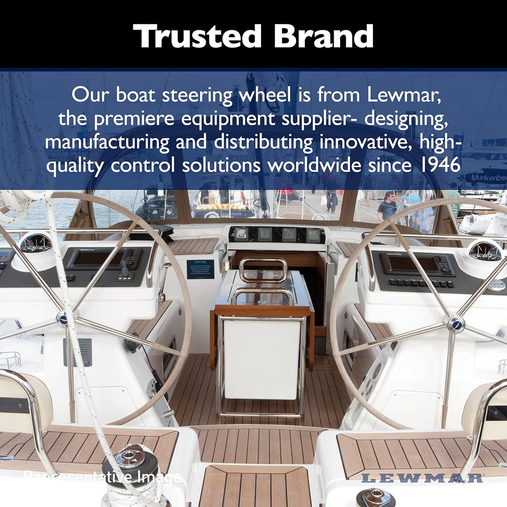 Lewmar Power Grip Boat Steering Wheel with 1/2' Welded Nut - 15.5' Diameter, Weather-Resistant Stainless Steel, Professional Knob with Ergonomic Finger Grips