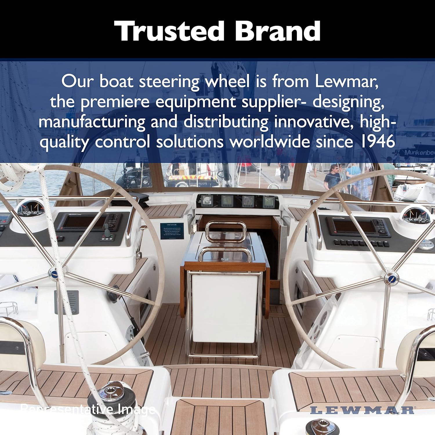 Lewmar Power Grip Boat Steering Wheel with 1/2' Welded Nut - 15.5' Diameter, Weather-Resistant Stainless Steel, Professional Knob with Ergonomic Finger Grips