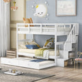 Harper & Bright Designs Twin-Over-Twin Bunk Bed with Trundle and Storage Staircase, Solid Wood 3 in 1 Stairway Bunk Bed with Trundle, White