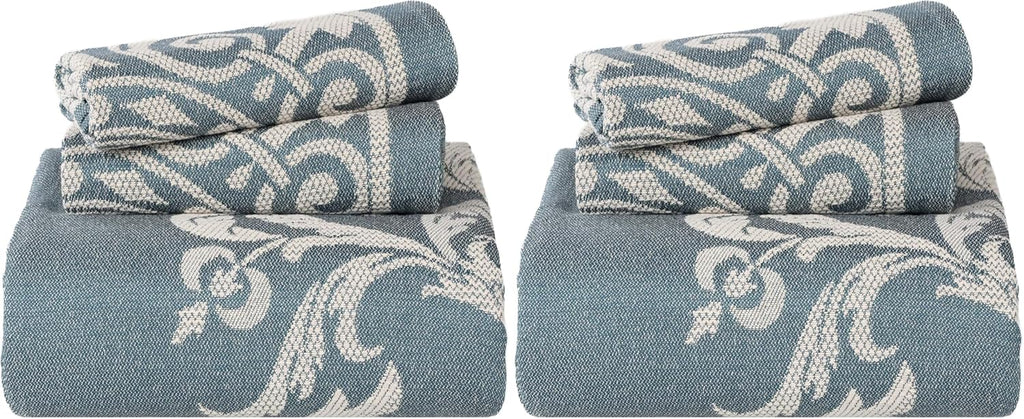 Superior Cotton Blend 2-Piece Bedspread Set, Oversized Bedspread, 1 Matching Pillow Sham, Jacquard Traditional Medallion Bedding Decor, Adalie Collection, Twin, Cerulean Blue (Pack of 2)