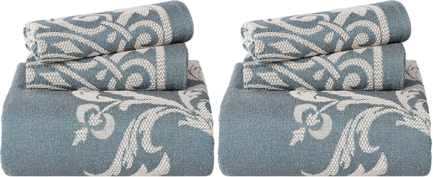 Superior Cotton Blend 2-Piece Bedspread Set, Oversized Bedspread, 1 Matching Pillow Sham, Jacquard Traditional Medallion Bedding Decor, Adalie Collection, Twin, Cerulean Blue (Pack of 2)