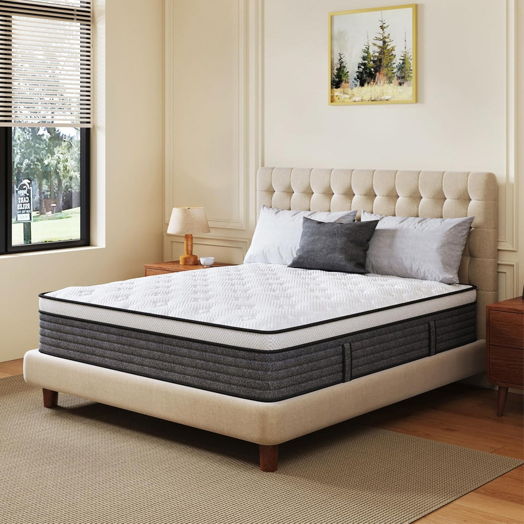 CH Charme House Full Size Mattress, 12 Inch Full Hybrid Mattress in a Box, Medium Feel Foam and Individual Pocket Springs, Extra Edge Support, Pressure Relief, CertiPUR-US, Grey